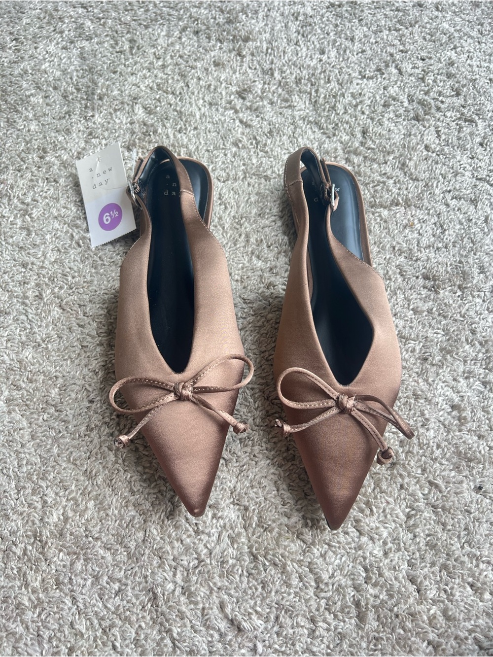 a new day Bronze Pointed-Toe Slingback Flats with Bow